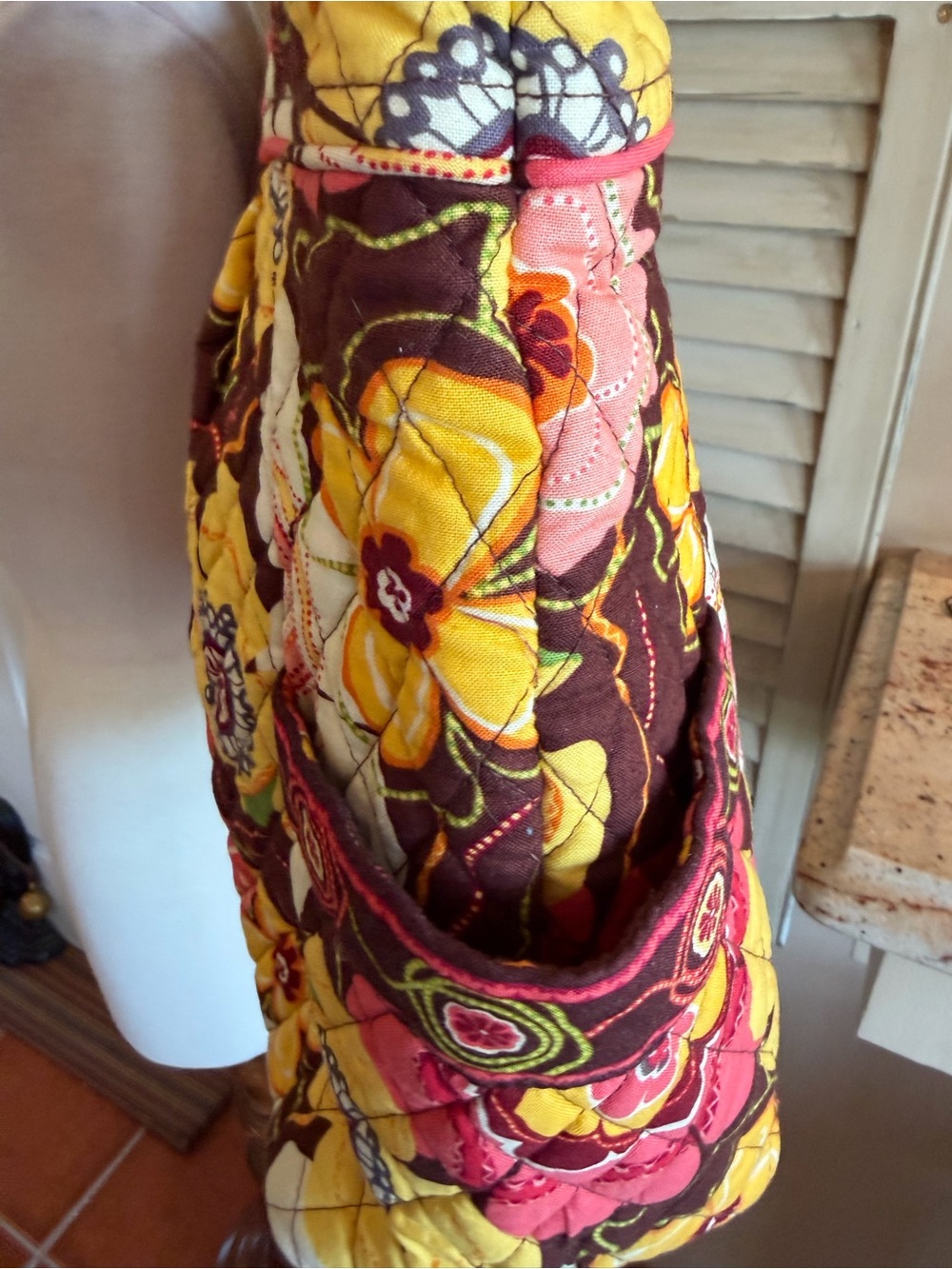 Vera Bradley BEAUTIFUL Quilted Floral Tote in Brown, Yellow & Pink - Picture 4 of 8